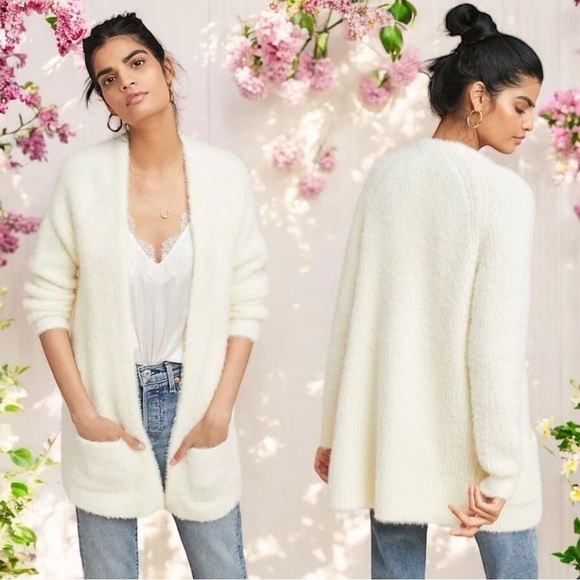 Banana Republic Ivory Fuzzy Long Wool Blend Cozy Cardigan Sweater Size XL - Picture 1 of 12